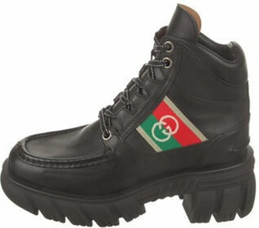 Gucci Leather Colorblock Pattern Combat Boots - ShopStyle
