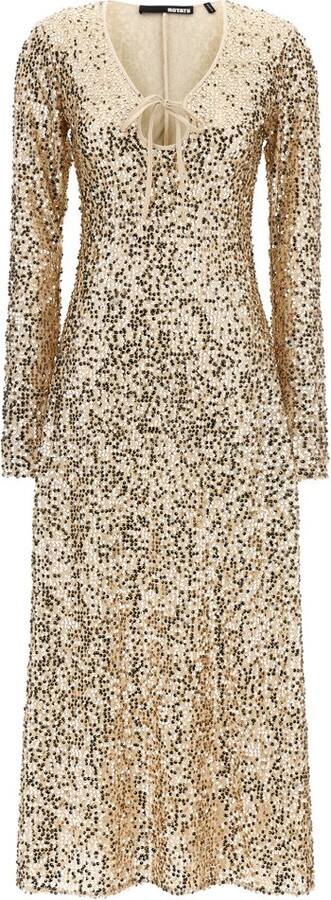 Rotate by Birger Christensen Net Sequins Long-Sleeved Midi Dress