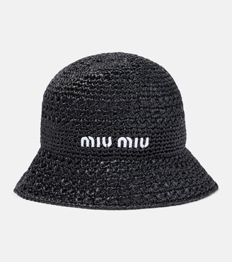 Miu Miu Logo raffia-effect bucket hat - ShopStyle