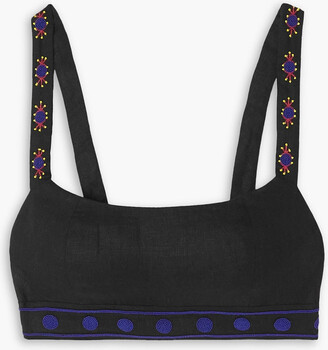 Saloni Lilah Choli bead-embellished linen bra top - ShopStyle