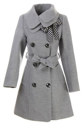 KMFEEL Women Wool Blend Coat Slim Trench Long Jacket with Belt Large Grey