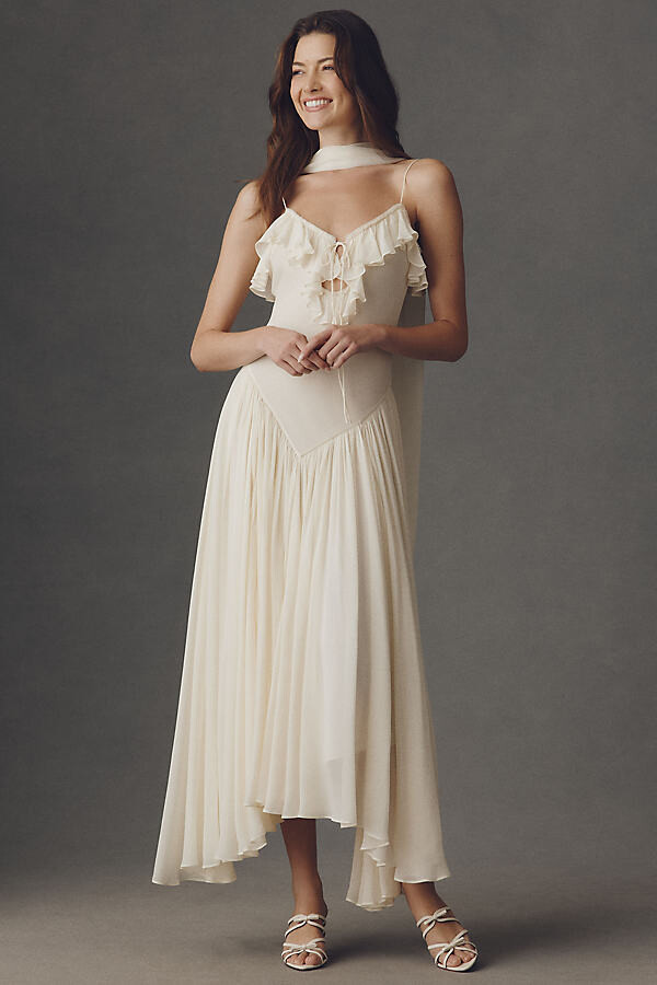 De La Vali Harmattan Basque-Waist Scarf Maxi Dress