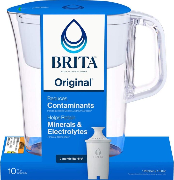 Brita Tahoe 10-Cup Large Water Filter Pitcher in White with 1-Standard Filter, BPA Free