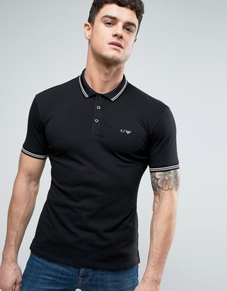 Armani Jeans Slim Fit Pique Polo Tipped Logo In Black
