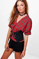 Thumbnail for your product : boohoo Annabel Check Off The Shoulder Corset Top