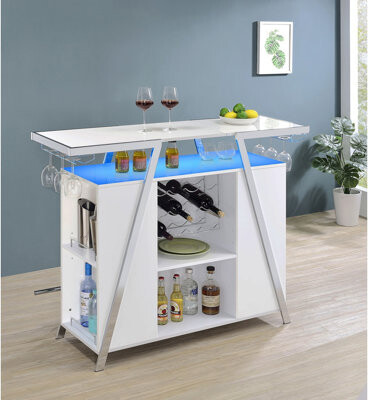 Ebern Designs Katia White High Gloss Wine Cabinet With LED
