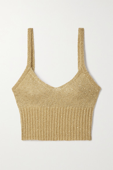 yellow sequin crop top