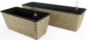 Latitude Run 2-Pack Self-Watering Wicker Planters - Rectangular Hand Woven Rattan Planters with Water Level Indicator Indoor Outdoor Weather Resistant Planters fo