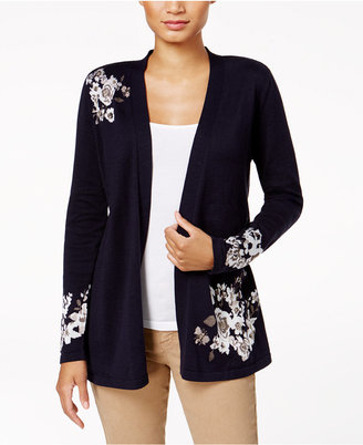 Charter Club Petite Floral Jacquard Cardigan, Created for Macy's