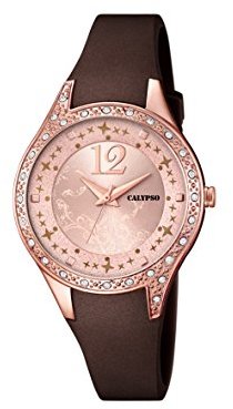 Calypso Women's Quartz Watch with Rose Gold Dial Analogue Display and Brown Plastic Strap K5660/3