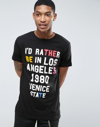 Pull&Bear T-Shirt With LA Print In Black