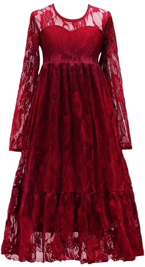 Buy IBTOM CASTLE Flowers Girls Long Tulle Lace Wedding Maxi Dress