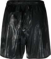 Thumbnail for your product : Alexander McQueen Graffiti logo-jacquard swim shorts