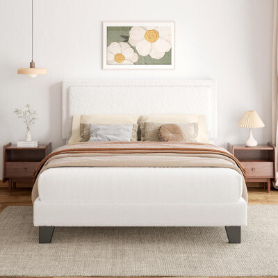 Blooming Upholstered Queen Size Platform Bed Frame With Adjustable Tufted Headboard - Easy Assembly, No Box Spring Needed
