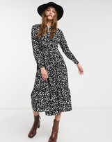 Thumbnail for your product : Topshop tiered midi shirt dress in black print