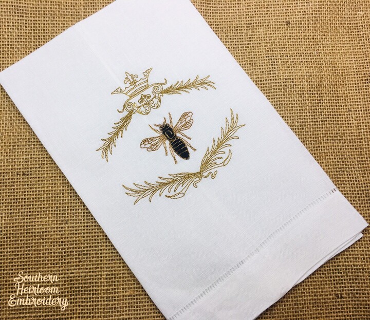 Bee Linen Hand Towel, Embroidered Queen Bee, Decorative Bridal Shower Gift