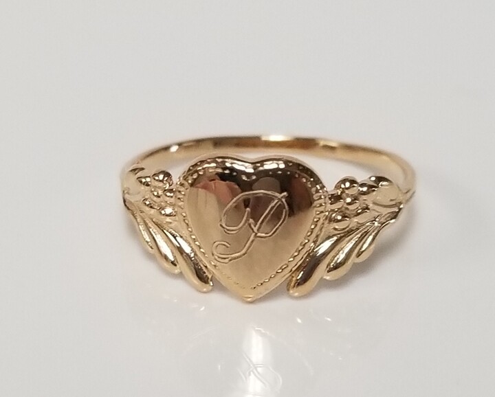 Etsy Size 3 P Estate 14K Yellow Gold Monogram Cursive Initial Capital Heart Midi Victorian Antique Style Ring Br01-30