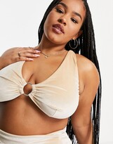 Thumbnail for your product : ASOS Curve ASOS DESIGN Curve ring crop bikini top in champagne velvet