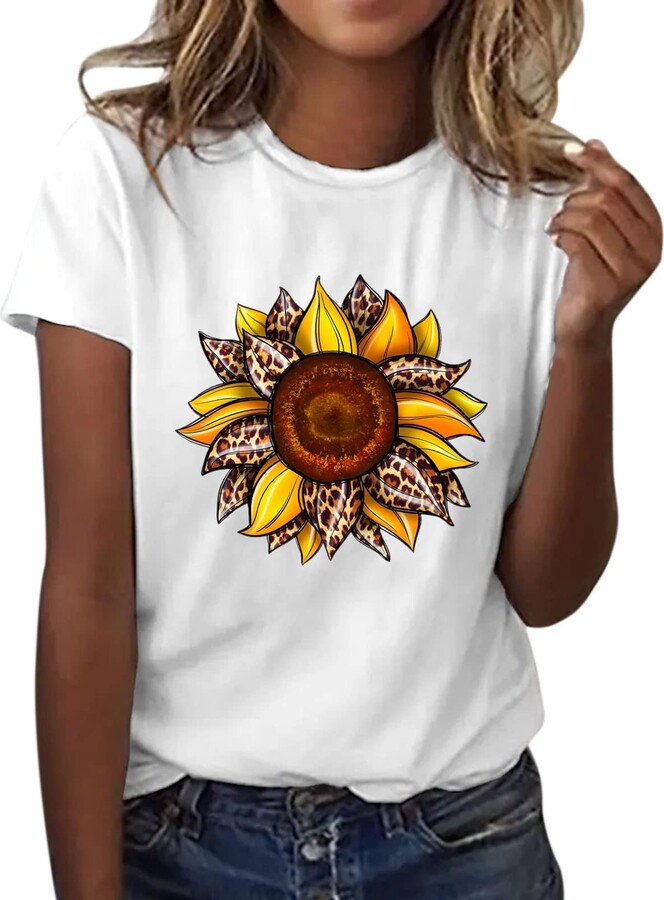 Generic Women's Sunflower Summer T-Shirt Plus Size Loose Blouses Tops Girls  Short Sleeve Graphic Casual T-Pieces Satin Top Women - ShopStyle