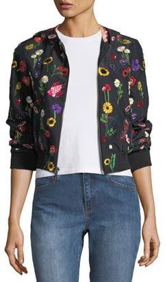 Alice + Olivia Lonnie Embroidered Hooded Bomber Jacket
