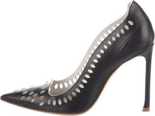 Christian Dior Leather Pumps Black Pointed-Toes with Lasercut Accents Includes Dust Bag Designer