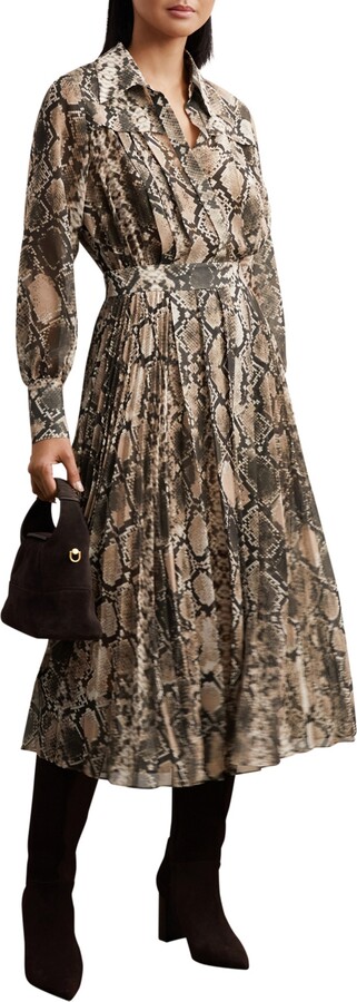 Reiss Women's Snake-Print Pleated Midi Dress
