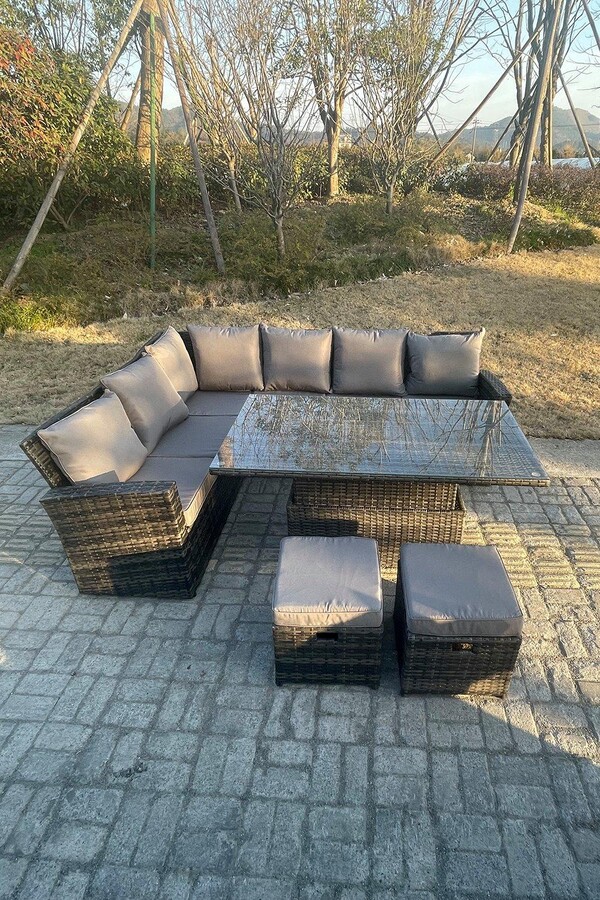 Fimous High Back Rattan Corner Sofa Sets Adjustable Rising Table 8