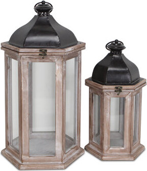 World Menagerie 2 Piece Glass and Metal Lantern Set