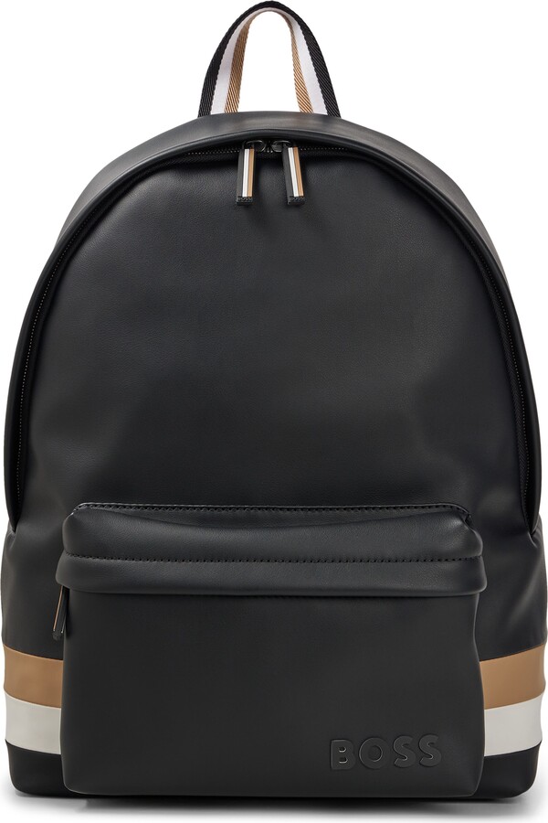 BOSS - Bonded-leather backpack with branded polished hardware