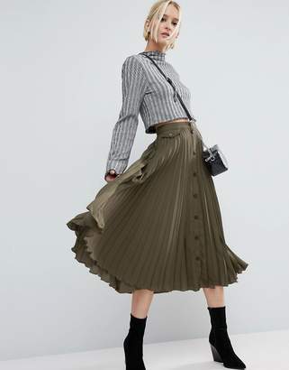 ASOS Button Through Pleated Midi Skirt