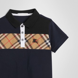 Burberry Vintage Check Panel Cotton Polo Shirt
