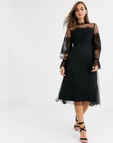 Thumbnail for your product : Pieces mesh lace high neck midi dress in black