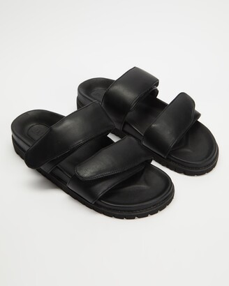 James Smith Women's Black Flat Sandals - Ponza Slides
