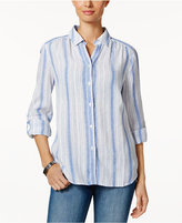 Thumbnail for your product : Charter Club Linen Roll-Tab Striped Shirt, Created for Macy's