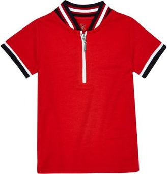 River Island Mini boys red tipped zip polo shirt