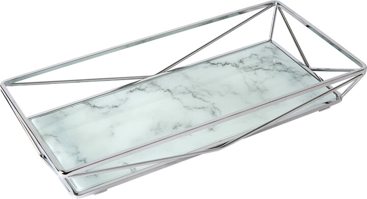 Home Details Large Marble Agate Design Rectangular Geometric Vanity Tray, Chrome