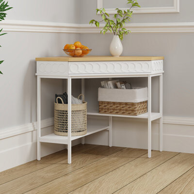 Latitude Run Corner Console Table With Swivel Storage Shelf