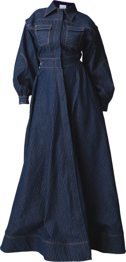 Ofuure Blue Denim Pinstripe Emma Maxi Dress