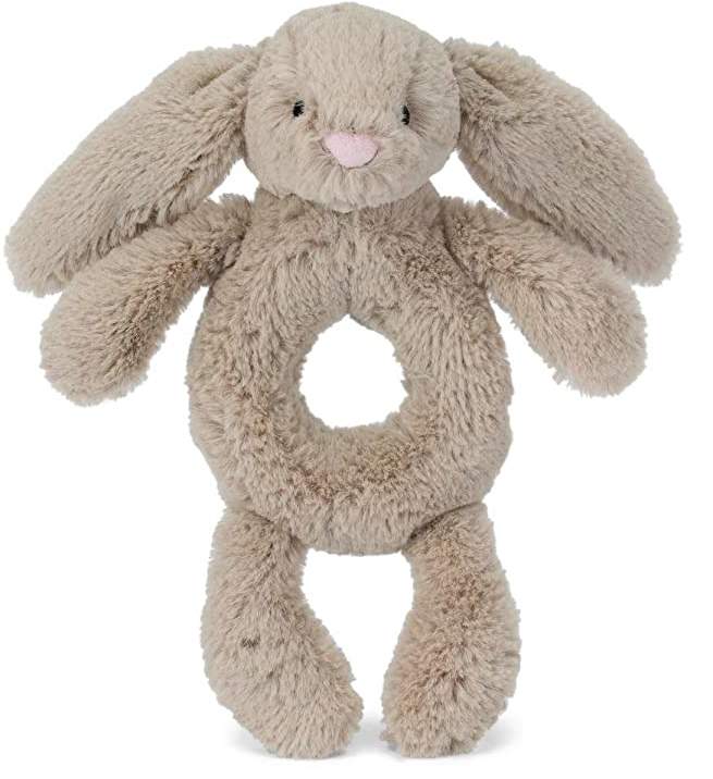 Jellycat Bashful Beige Bunny Soft Plush Baby Toy Ring Rattle