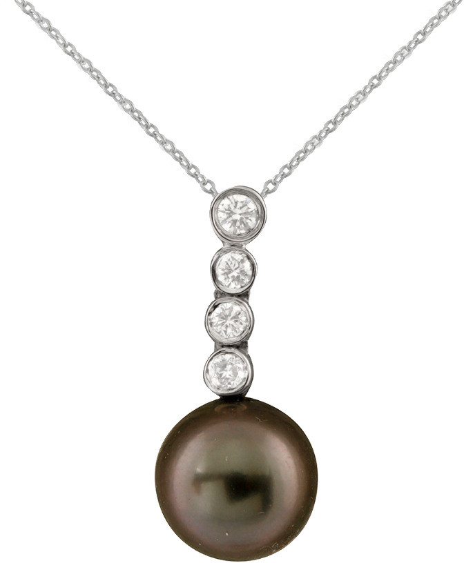 Masako Pearls Splendid Pearls 14K .14Ct. Tw. Diamond 9-9.5Mm Tahitian Pearl Pendant
