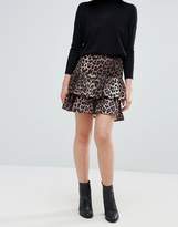 Thumbnail for your product : Ichi Tiered Leopard Print Skirt