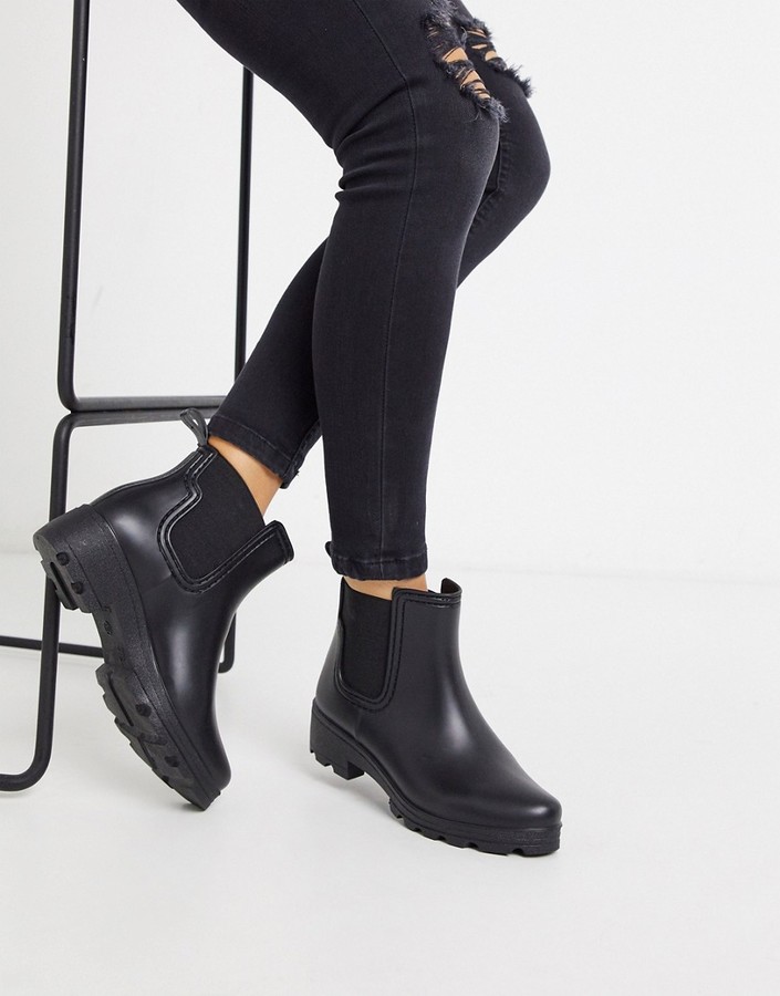 London Rebel chunky chelsea welly in matte black - ShopStyle Boots