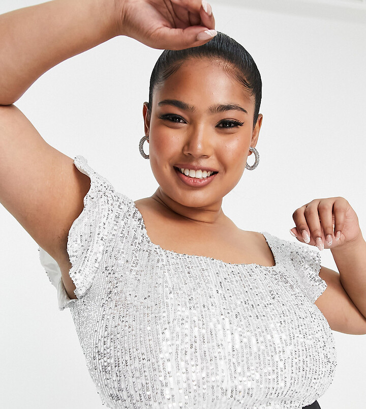plus size white sequin top