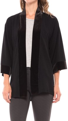 August Silk Lace-Back Cardigan Shirt - Velvet Trim, 3/4 Sleeve (For Women)