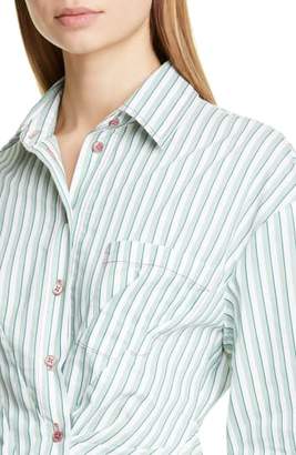 Sies Marjan Ainsley Ruched Stripe Cotton Blend Shirt