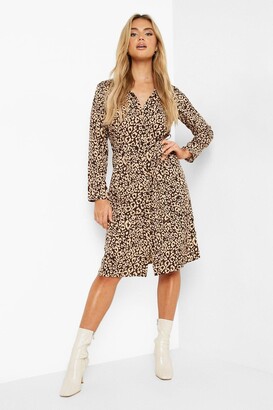 boohoo Leopard Belted Shirt Dress