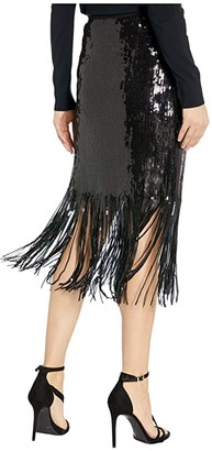 Vince Camuto Fringe Sequin Side Zip Skirt (Rich Black) Women's Skirt