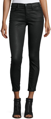 Current/Elliott The Stiletto Coated Cropped Jeans, Black