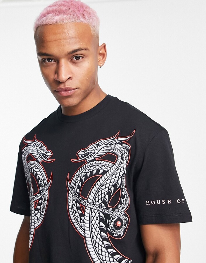 Bedelen Albany salaris Bershka oversized dragon back print t-shirt in black - ShopStyle