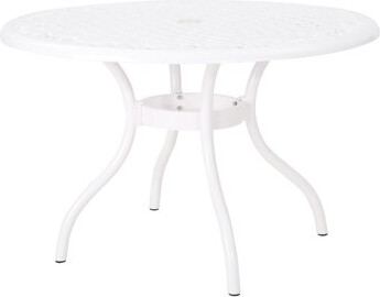 Latitude Run 48 - Inch Round Patio Table Made Of Aluminum With Hammered Bronze Appearance And Design Umbrella Hole Curved Legs White Main Color 40.57 Lb For A